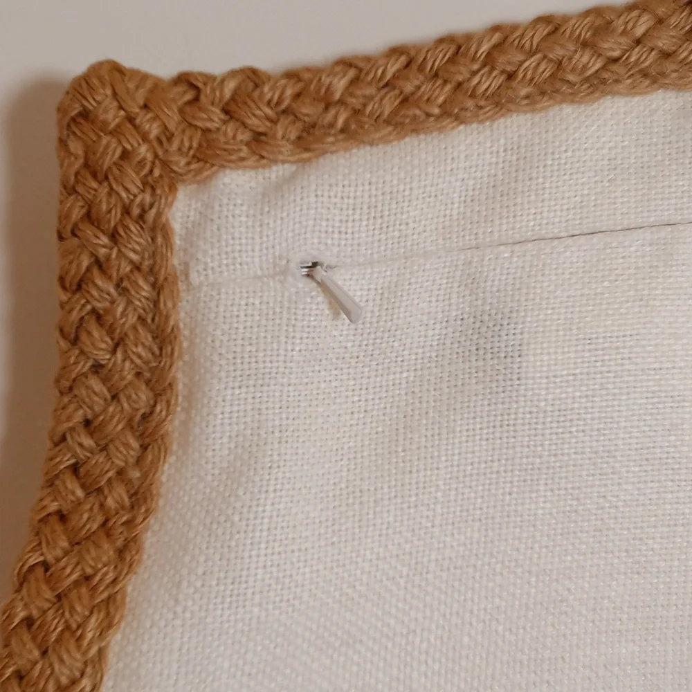 Pottery Barn Linen Pillow with Jute Border White/Tan 20 x 20